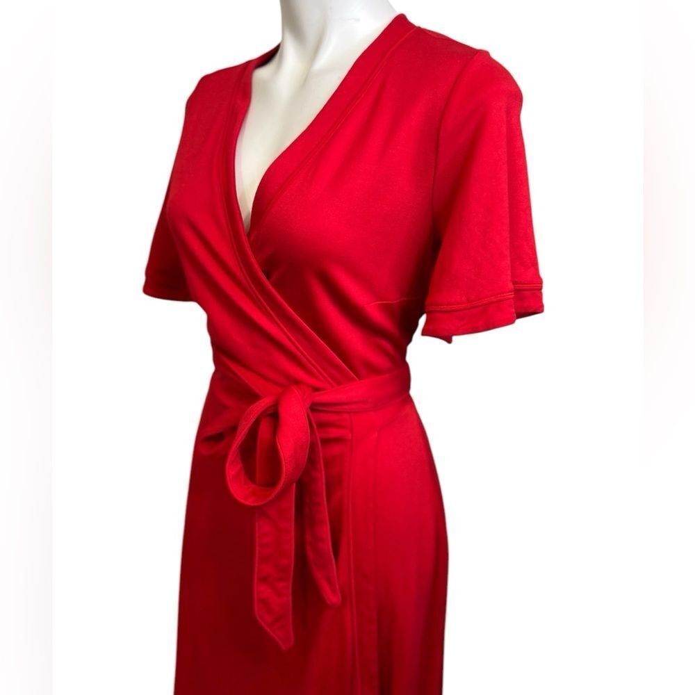 Ann Taylor wrap dress size 10 red short sleeve knee length office career - Picture 3 of 5